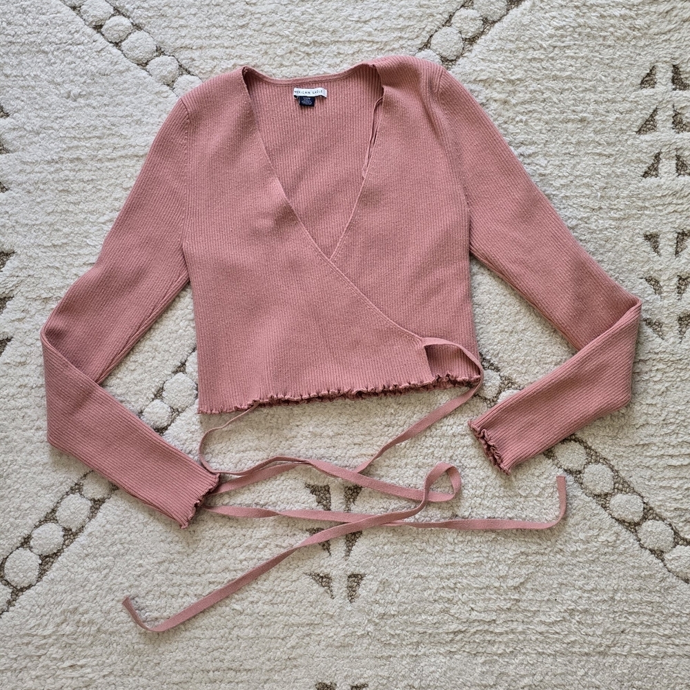 American Eagle Outfitters Pink Wrap Crop Top